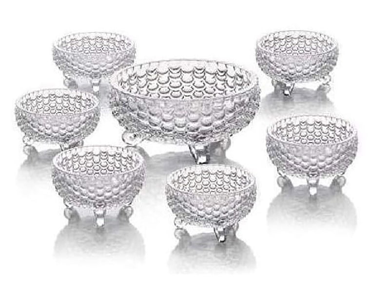 MARTVIA Glass Serving Bowls Set of 7 pcs Dessert Bowl Set, Glassware Tableware Serving Bowl Set for Ice-Cream, Fruit, Candy, Pasta, Salad, Sugar 1 Big Bowl, 6 Small Bowl (Flower- A, Set of 7) - Image 1