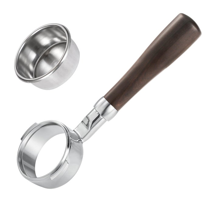 58MM BOTTOMLESS PORTAFILTER WITH DOUBLE SHOT FILTER BASKET WOOD HANDLE FOR BREVILLE ORACLE ORACLE TOUCH DUAL BOILER BES980XL BES990BSS BES920XL ESPRESSO MACHINE
