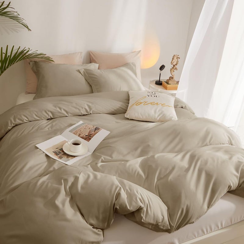 AMWAN Taupe Duvet Cover Queen Soft Khaki Tan Duvet Cover Queen Size Modern Style 3 Pieces Comforter Cover with Zipper Closure Boho Taupe Tan Bedding Set 1 Queen Duvet Cover 90”x90” with 2 Pillowcases - Image 3