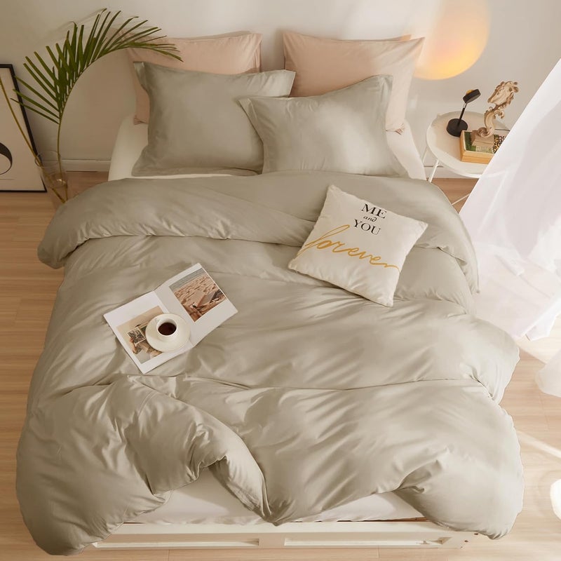AMWAN Taupe Duvet Cover Queen Soft Khaki Tan Duvet Cover Queen Size Modern Style 3 Pieces Comforter Cover with Zipper Closure Boho Taupe Tan Bedding Set 1 Queen Duvet Cover 90”x90” with 2 Pillowcases - Image 4