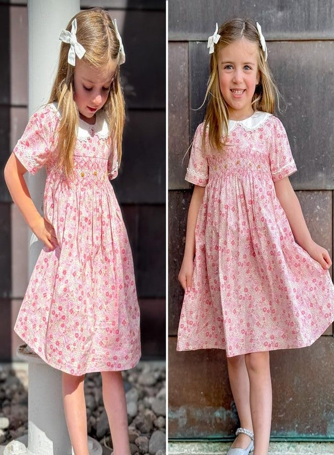 Curipeer Toddler Girl Dress Summer Floral Smocked Dresses for Girls Short Sleeve Playwear Sundress - Image 2