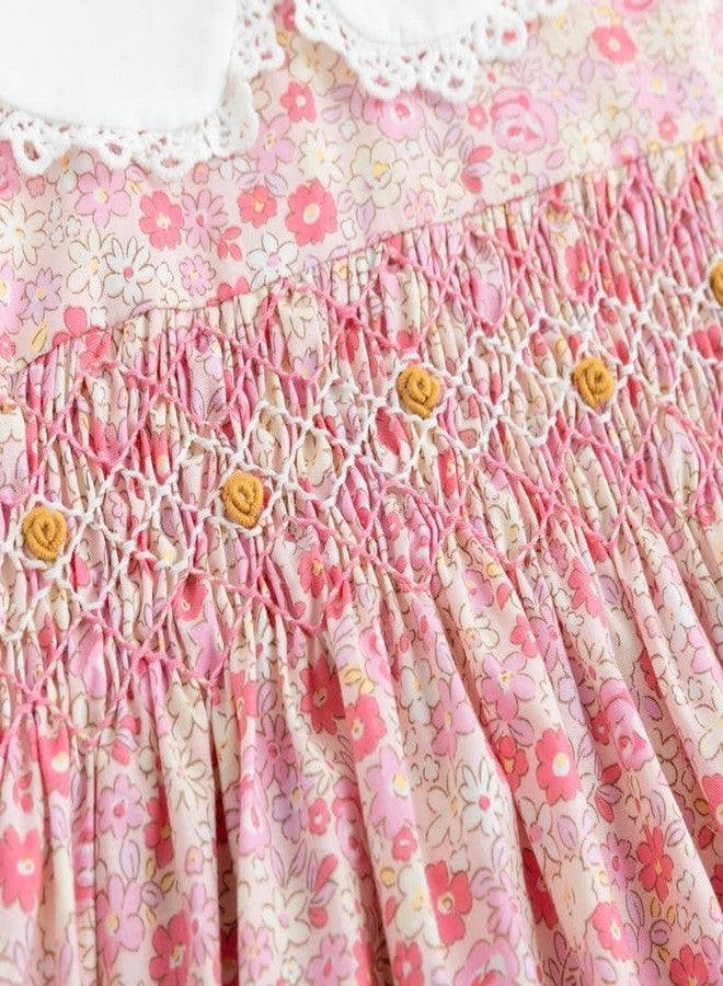 Curipeer Toddler Girl Dress Summer Floral Smocked Dresses for Girls Short Sleeve Playwear Sundress - Image 5