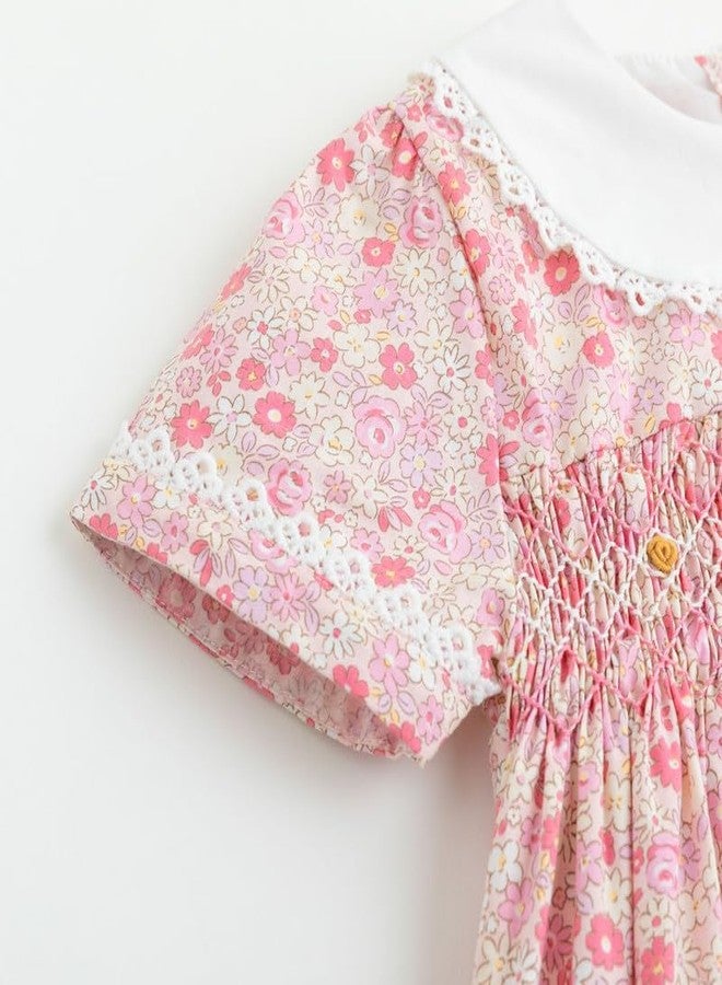 Curipeer Toddler Girl Dress Summer Floral Smocked Dresses for Girls Short Sleeve Playwear Sundress - Image 4