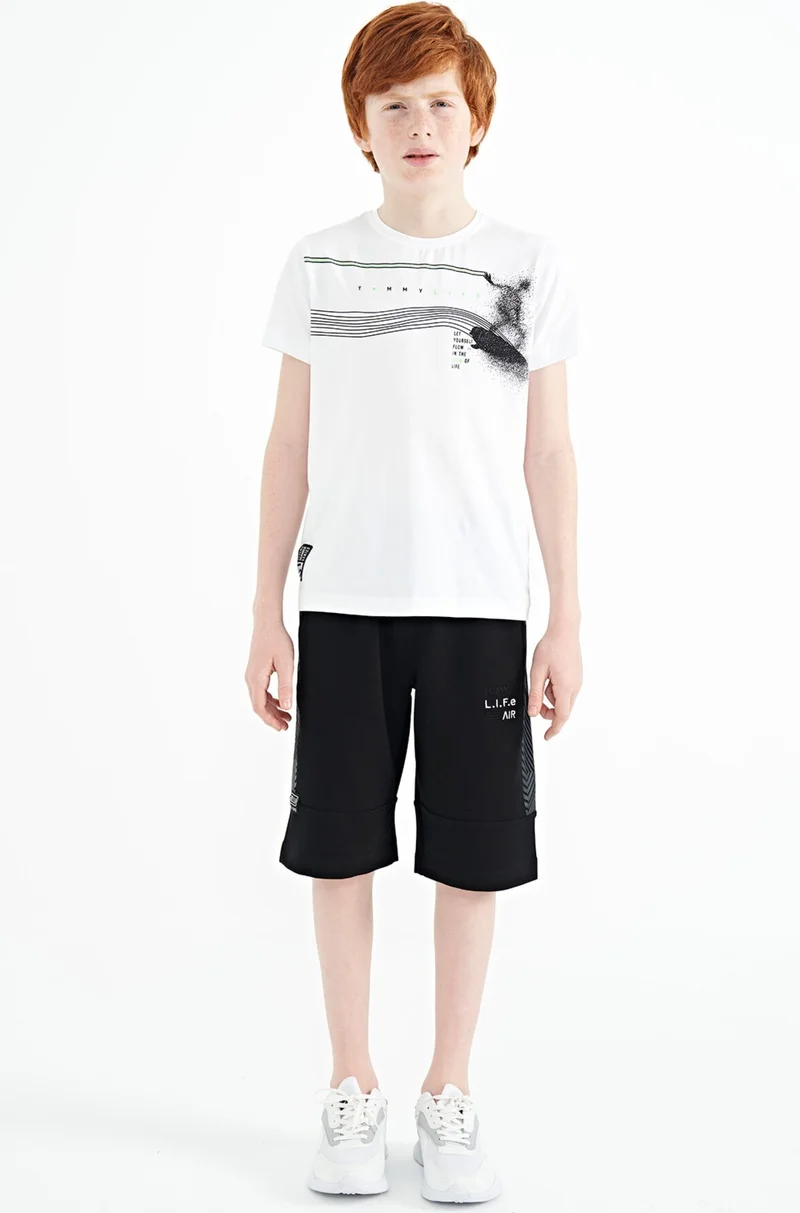 Tommy Life White Print Detailed Standard Pattern O Neck Boy T-Shirt 11133