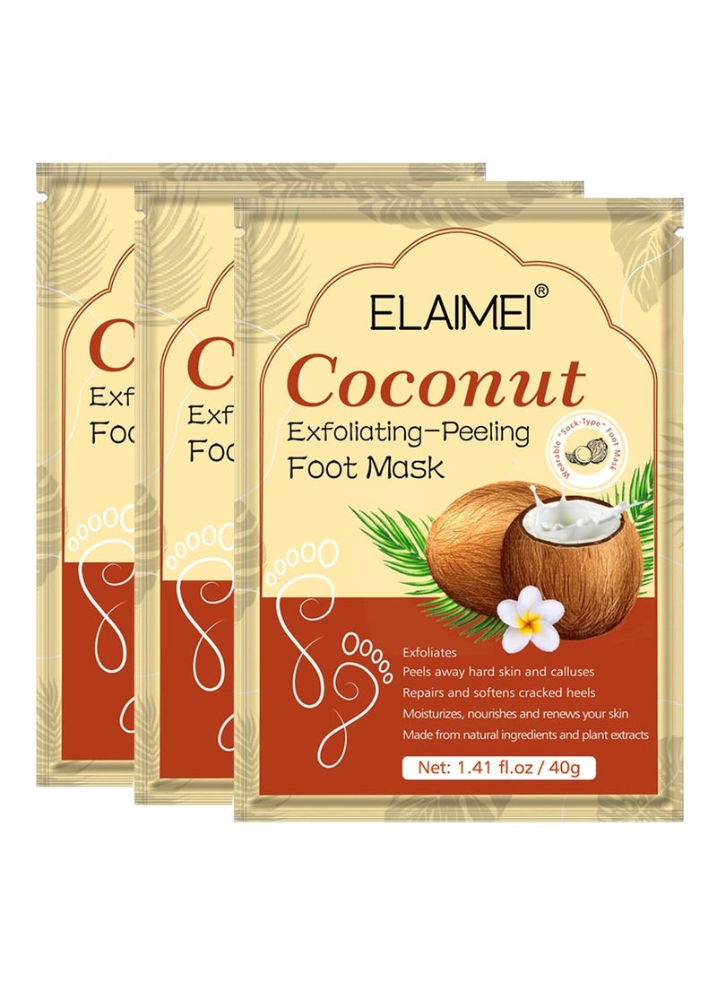 Elaimei 3-Pair Coconut Exfoliating-Peeling Foot Mask  - Image 1