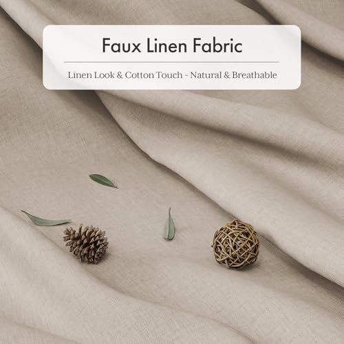 AmazerBath Farmhouse Shower Curtains for Bathroom Tan Shower Curtain with Tassels Taupe Rustic Faux Linen Shower Curtain Set with 12 Hooks 72x72 Inches - Image 3
