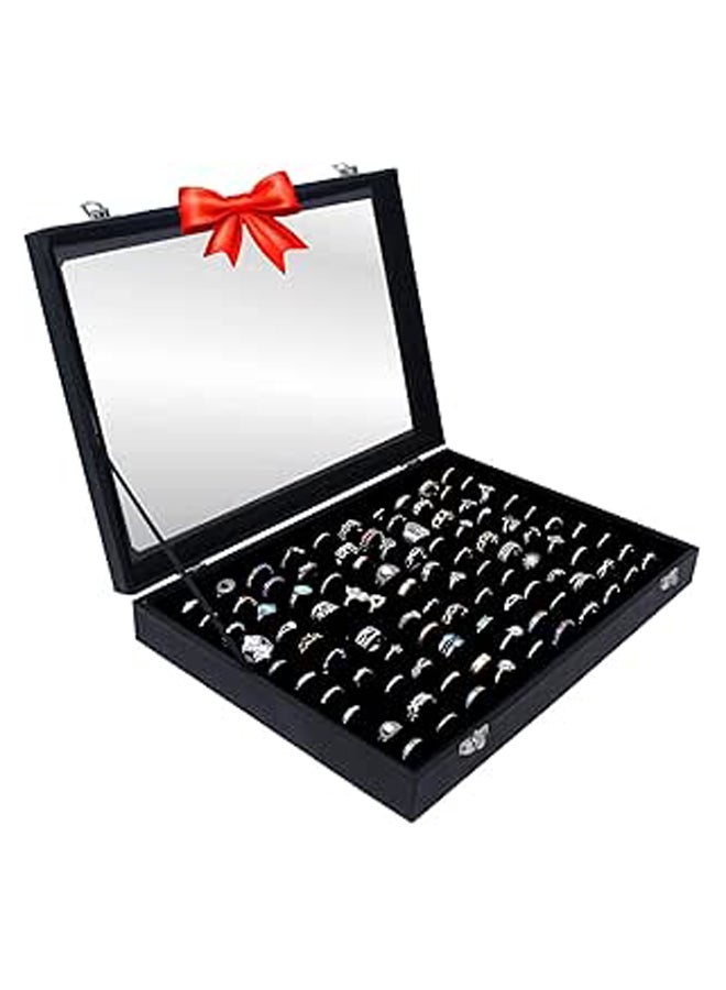Ring Organizer Box with Transparent Lid ~ Ring Holder Showcase for Store Display, Jewelry Show &Home ~ Jewelry Tray Organizer for Rings, Studs &Earrings (Black)  - Image 1