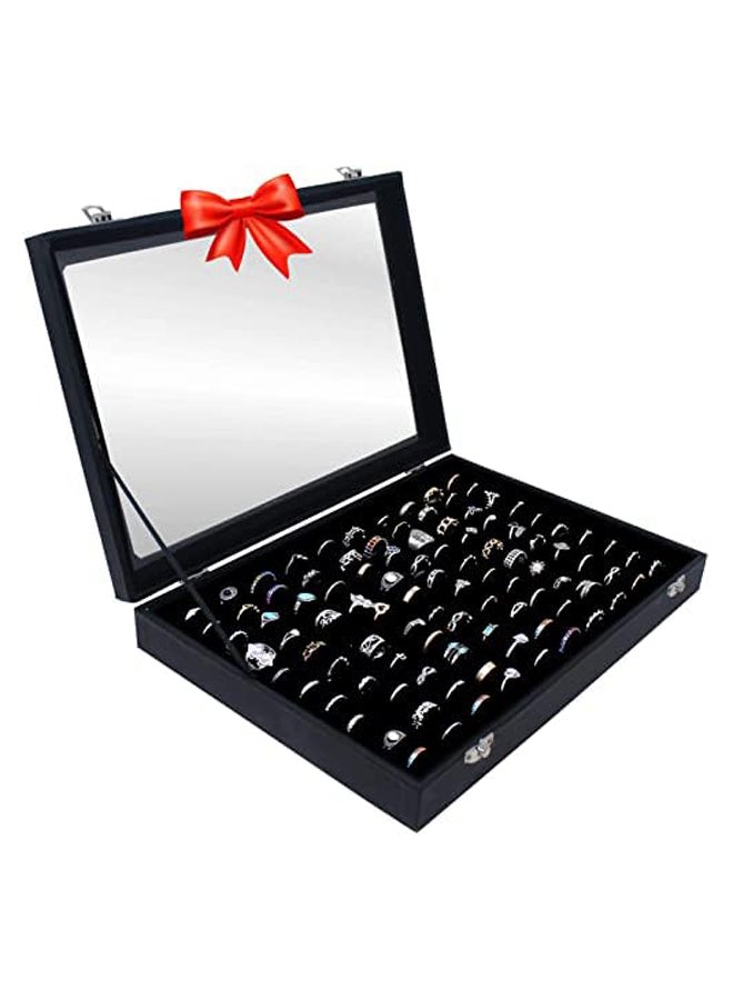 Ring Organizer Box with Transparent Lid ~ Ring Holder Showcase for Store Display, Jewelry Show &Home ~ Jewelry Tray Organizer for Rings, Studs &Earrings (Black)  - Image 2