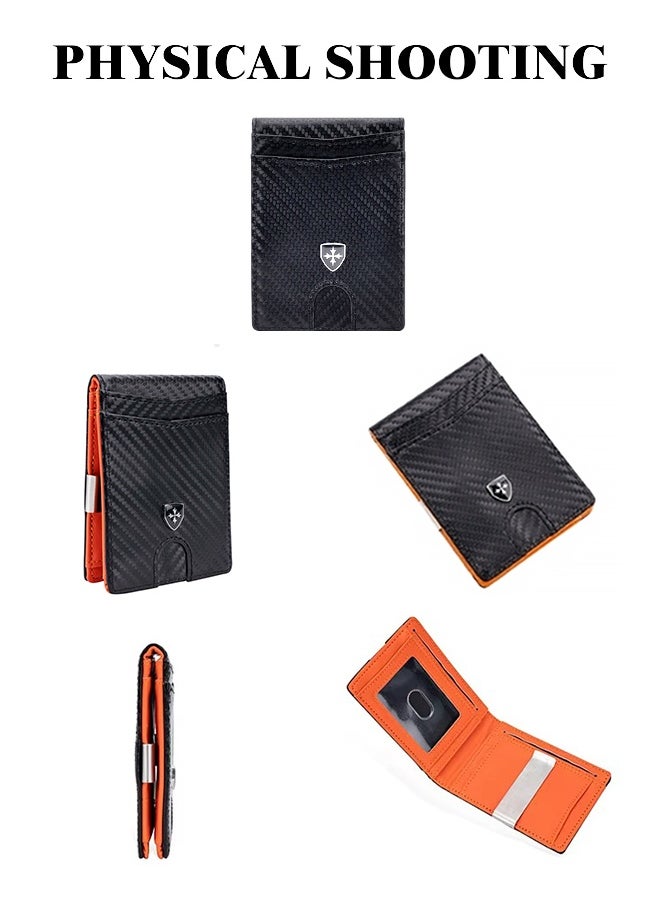 baellerry Men's wallet Slim Minimalist Leather RFID Blocking Carbon Fiber Card Holder with Money Clip Bifold Front Pocket for Men as Ideal  - Image 3