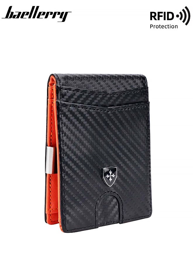 baellerry Men's wallet Slim Minimalist Leather RFID Blocking Carbon Fiber Card Holder with Money Clip Bifold Front Pocket for Men as Ideal  - Image 1