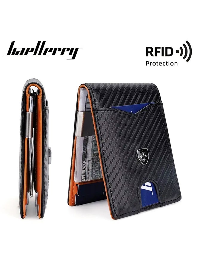 baellerry Men's wallet Slim Minimalist Leather RFID Blocking Carbon Fiber Card Holder with Money Clip Bifold Front Pocket for Men as Ideal  - Image 2