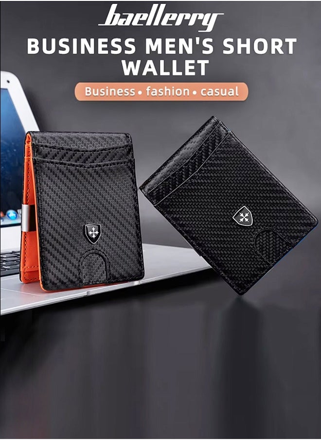 baellerry Men's wallet Slim Minimalist Leather RFID Blocking Carbon Fiber Card Holder with Money Clip Bifold Front Pocket for Men as Ideal  - Image 5