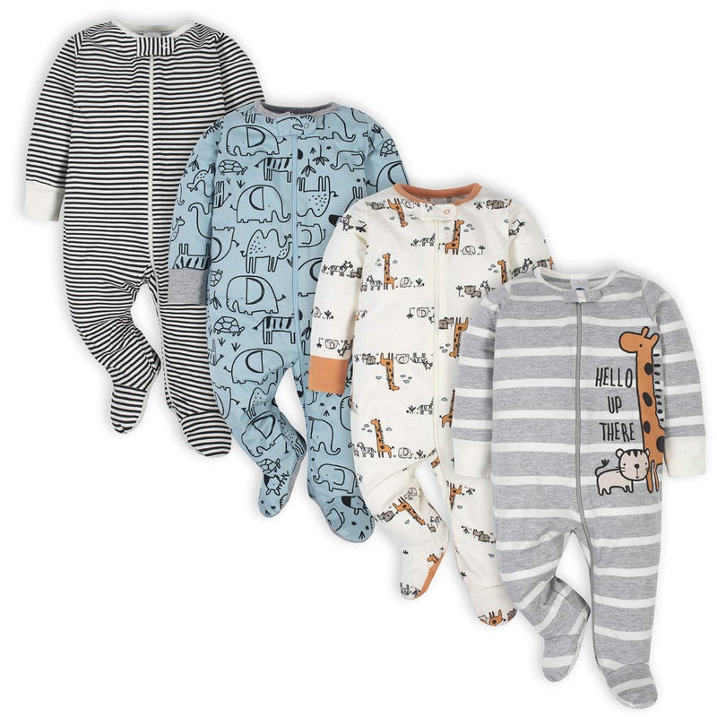 Gerber Baby Boys 4 Pack 'N Play Footie And Toddler Sleepers, Jungle Blue, Newborn US - Image 1