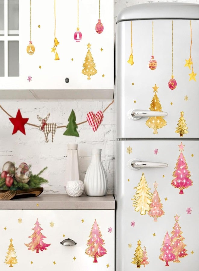 kokolap ملصقات زينة نوافذ عيد الميلاد، ملصقات شجرة صنوبر وردية وذهبية للنوافذ الزجاجية، ملصقات جدارية مزدوجة الجوانب لشجرة عيد الميلاد، ملصقات رقاقات ثلجية سهلة اللصق، لوازم حفلات غرف النوم في فصل الشتاء - Image 5