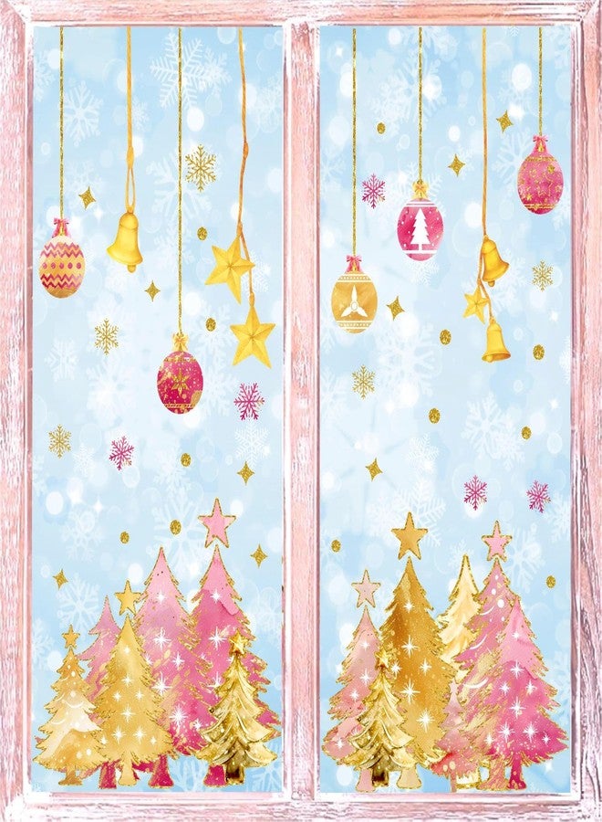 kokolap ملصقات زينة نوافذ عيد الميلاد، ملصقات شجرة صنوبر وردية وذهبية للنوافذ الزجاجية، ملصقات جدارية مزدوجة الجوانب لشجرة عيد الميلاد، ملصقات رقاقات ثلجية سهلة اللصق، لوازم حفلات غرف النوم في فصل الشتاء - Image 2