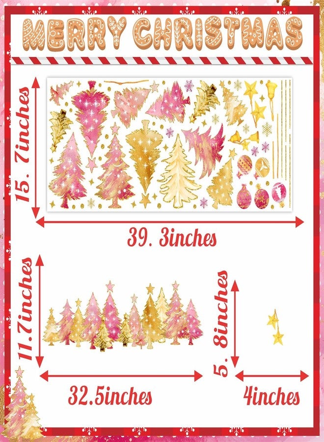 kokolap ملصقات زينة نوافذ عيد الميلاد، ملصقات شجرة صنوبر وردية وذهبية للنوافذ الزجاجية، ملصقات جدارية مزدوجة الجوانب لشجرة عيد الميلاد، ملصقات رقاقات ثلجية سهلة اللصق، لوازم حفلات غرف النوم في فصل الشتاء - Image 4