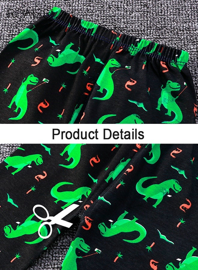 رويس طقم تي شيرت وسروال كرتوني للأولاد، طقم ملابس أنيق من قطعتين للأولاد، طقم صيفي قطني مع قميص بنقشة ديناصورات وسروال بخصر مطاطي، مثالي للارتداء اليومي وملابس النوم - Image 4