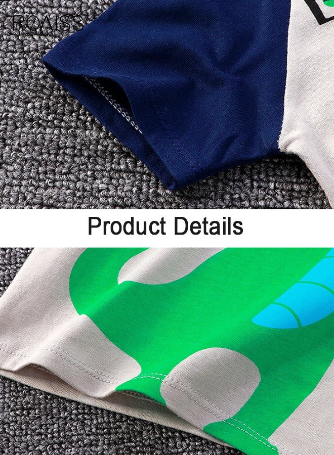 رويس طقم تي شيرت وسروال كرتوني للأولاد، طقم ملابس أنيق من قطعتين للأولاد، طقم صيفي قطني مع قميص بنقشة ديناصورات وسروال بخصر مطاطي، مثالي للارتداء اليومي وملابس النوم - Image 3