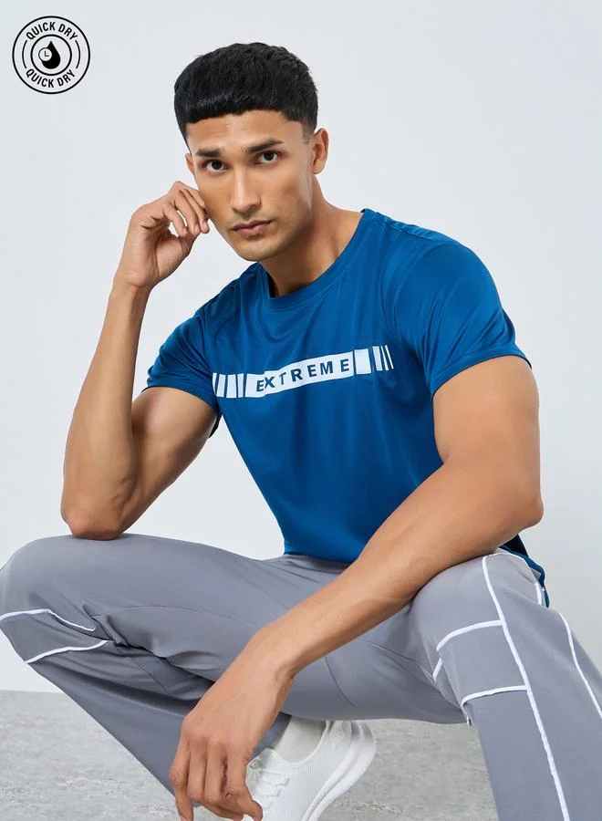 Styli Active Regular Fit Stripe Print Athleisure T-Shirt