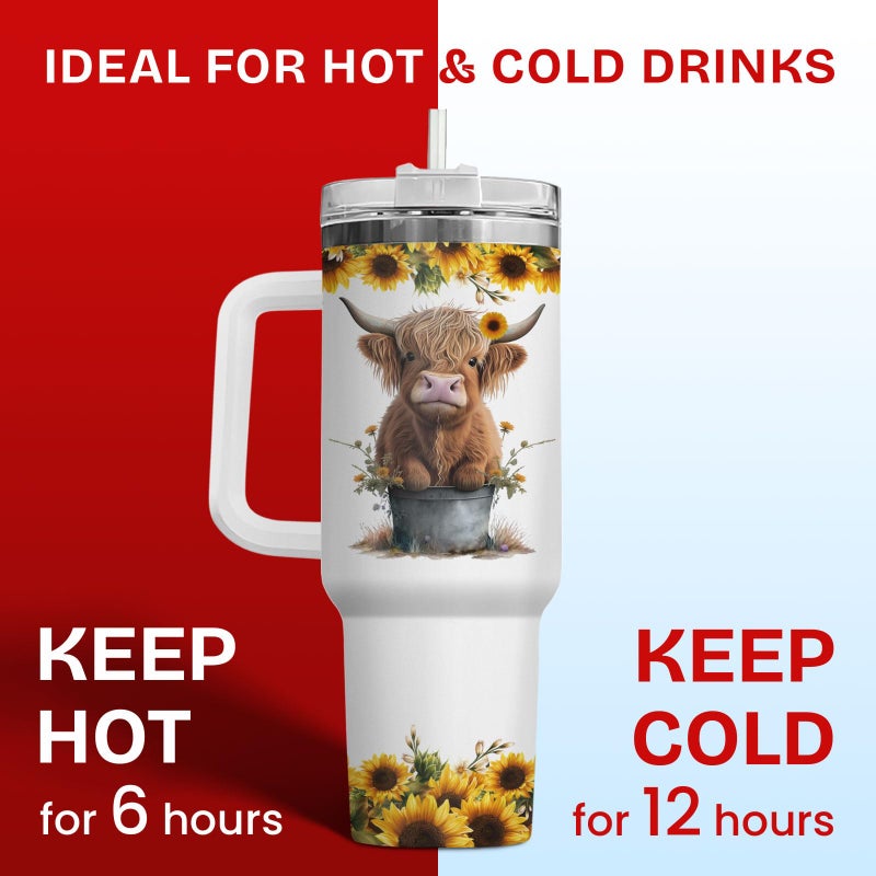 34HD Highland Cow Tumbler 40oz with Handle and Straw, Just A Girl Who Loves Cows Vacuum Insulated Travel Coffee Mug, Heifer Gifts for Girls & Women on Birthday and Mother's Day - Image 5