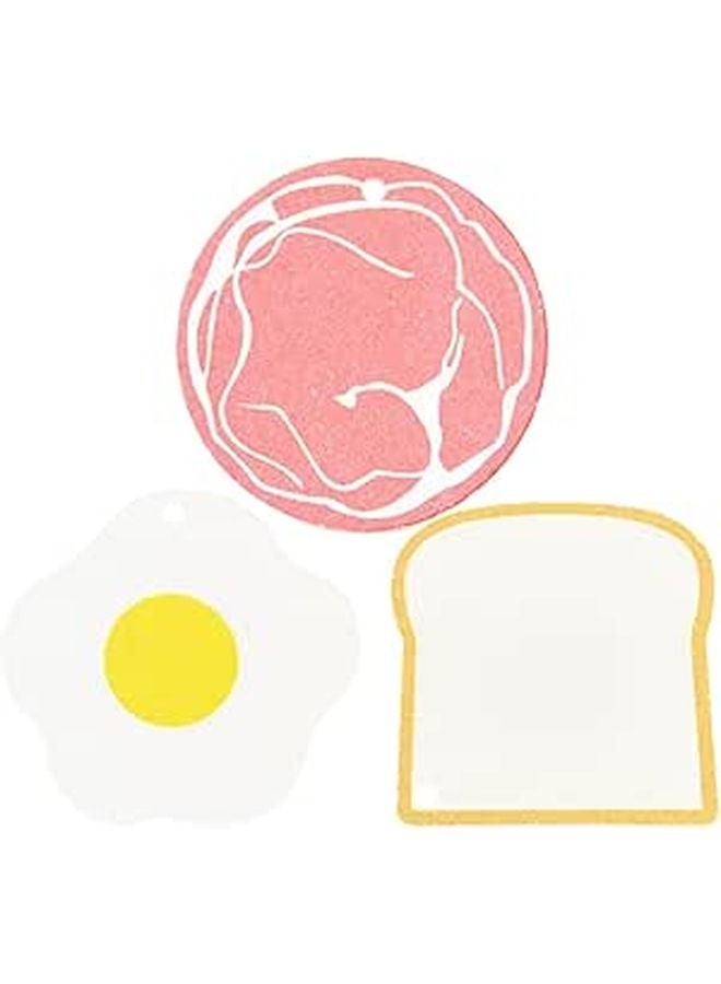 Wood Pulp Cotton Kitchen Scrub Sponges Set Of 3 Breakfast Shape Reusable Dishwashing Pads For Pots And Dishes Cleaning - Image 1