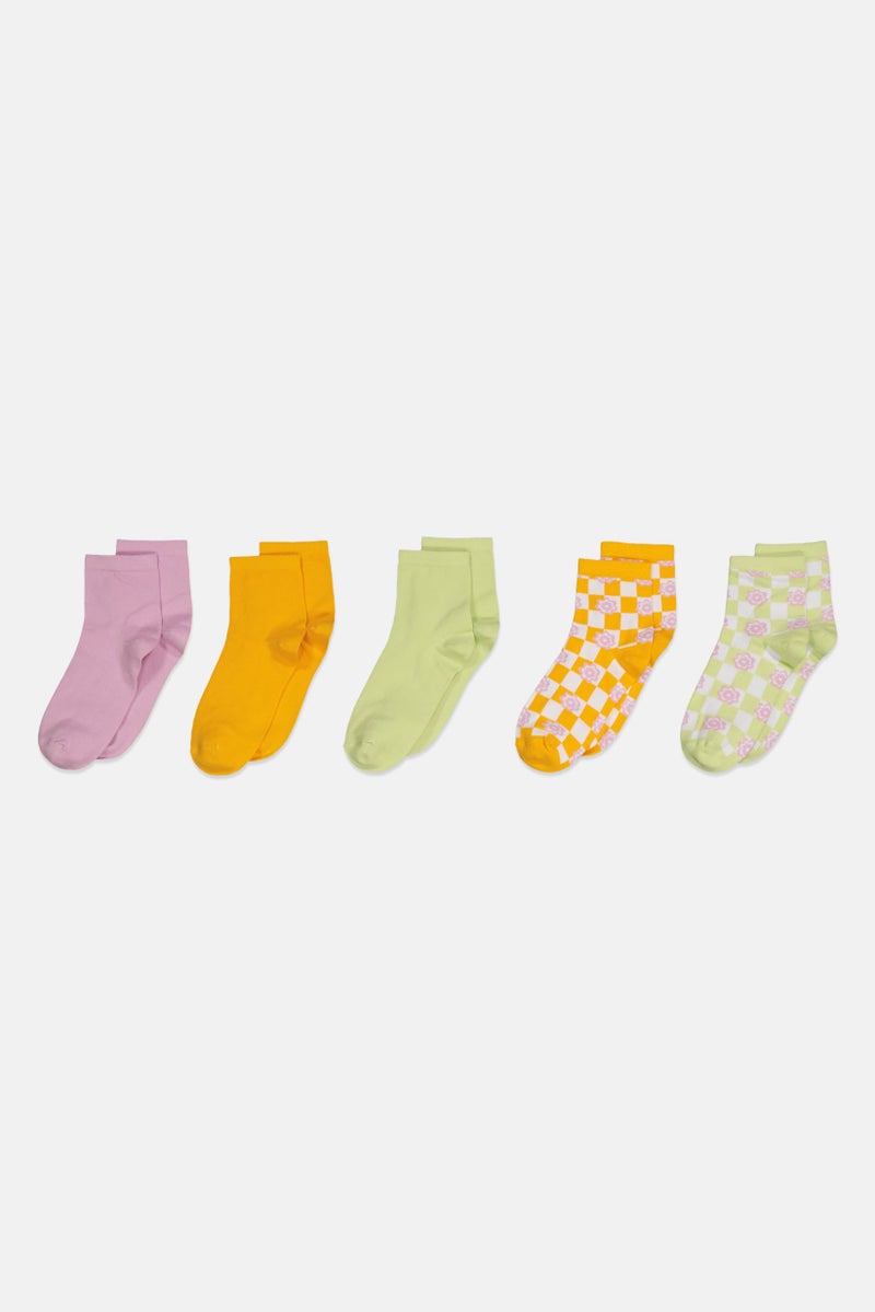 Don't Call Me Jennyfer Women 5 Pairs Printed Socks, Light Green/Orange/Lavender  - Image 1