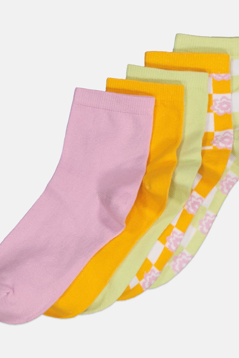 Don't Call Me Jennyfer Women 5 Pairs Printed Socks, Light Green/Orange/Lavender  - Image 2