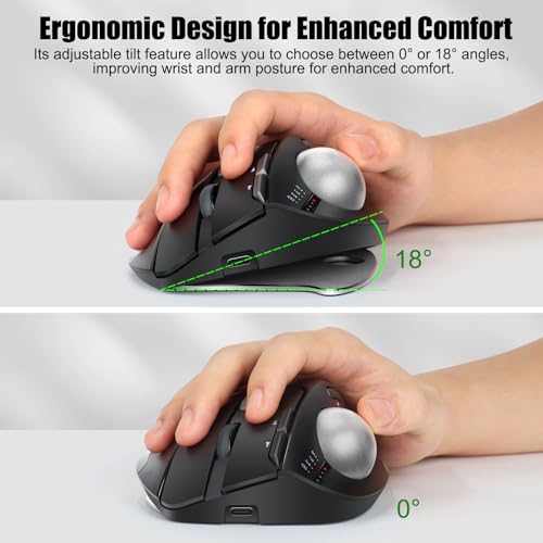 TRELC Wireless Trackball Mouse, Ergonomic Rollerball Mouse with 4800 DPI/7 Programmable Buttons, Thumb Control Mice, Rechargeable Optical Mouse for 3 Devices, for Windows, PC, Laptop, Tablet (Black) - Image 3