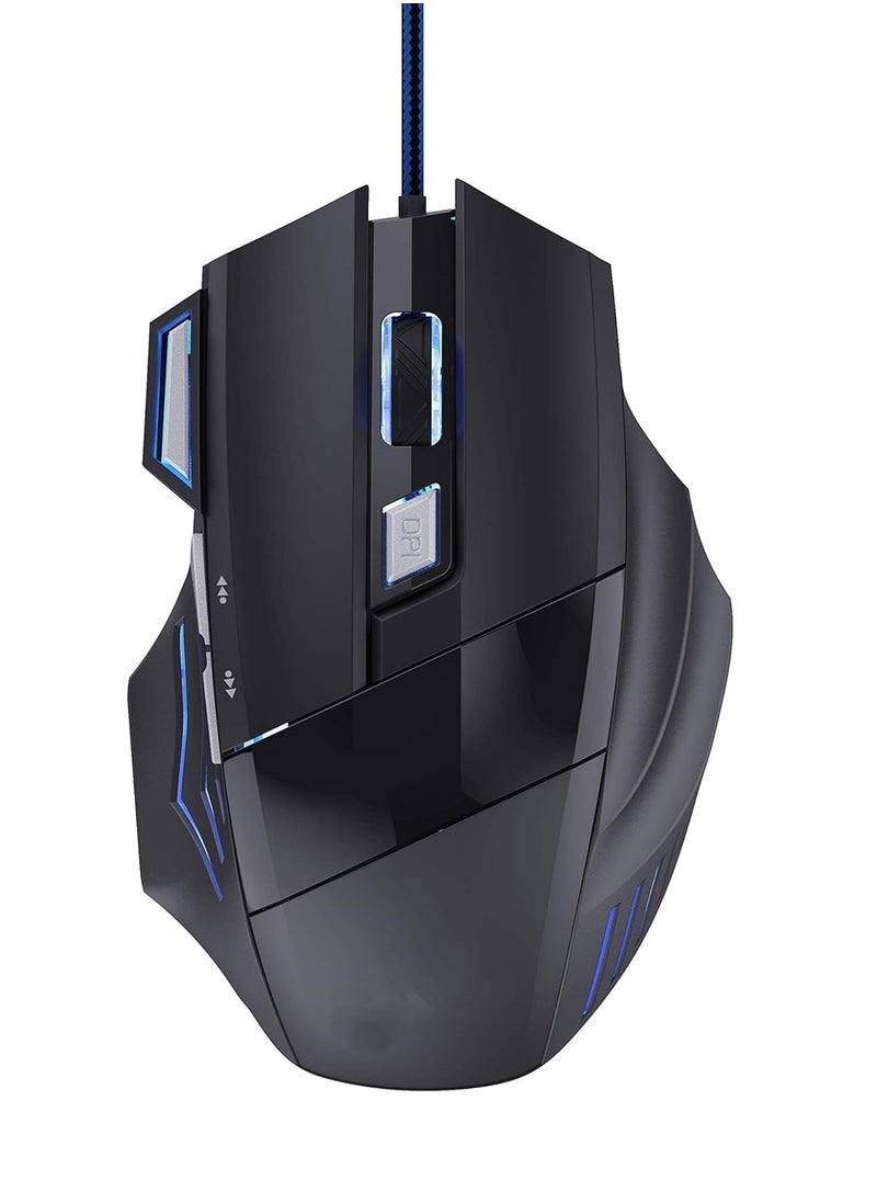 ماركة غير محددة ماوس ألعاب سلكي USB GM4 Blaze 5 مفاتيح قابلة للبرمجة وقابل للتعديل DPI حتى 3200 7 ألوان LED للتنفس مع كابل مضفر من النايلون بطول 1.5 متر ماوس ألعاب سلكي للكمبيوتر الشخصي باللون الأسود  - Image 1