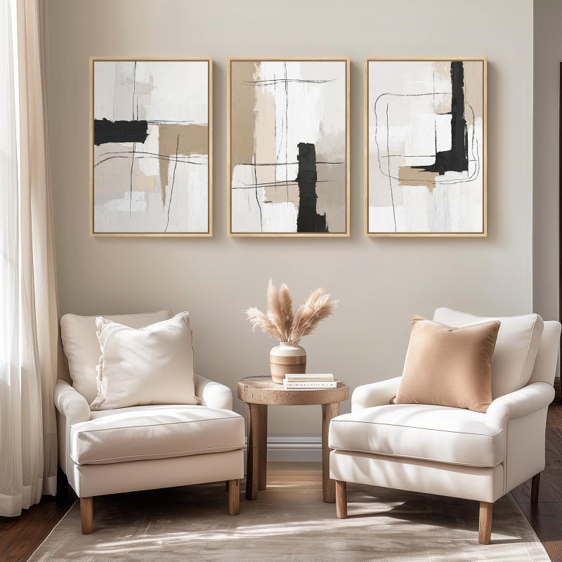 Cuspin Framed Neutral Abstract Wall Art Set of 3, Modern Black and White Beige Canvas Prints Paintings Artwork for Walls, Minimalist Pictures for Bedroom, Living Room, Dining Room Wall Decor 16x24 In - Image 5