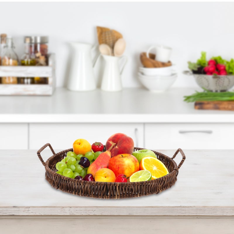 Round Bread Serving Basket Bread Serving Tray Snack Tray with Handles - Image 3
