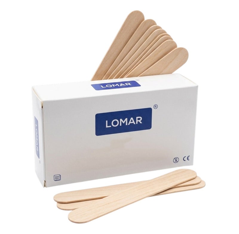 أعواد خشبية لتطبيق الشمع من LOMAR – أدوات إزالة الشعر (عبوة 100 قطعة)