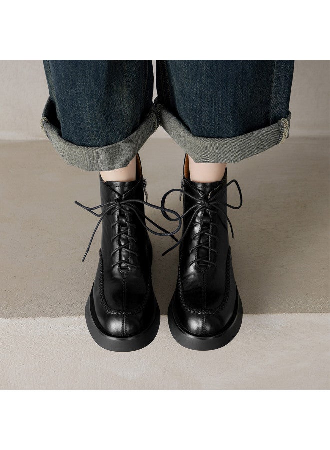 AME Handsome And Stylish Martin Boots 2025 Autumn/winter New Twist Braid Decoration Lace-up Ankle Boots Slimming Women's Boots - Image 2