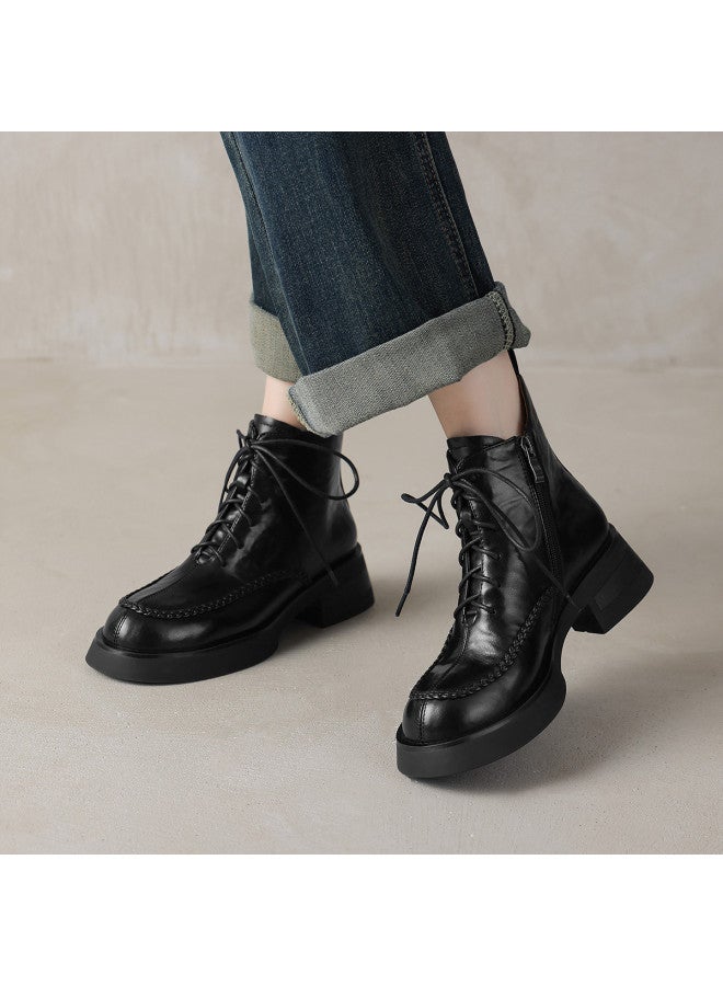 AME Handsome And Stylish Martin Boots 2025 Autumn/winter New Twist Braid Decoration Lace-up Ankle Boots Slimming Women's Boots - Image 3