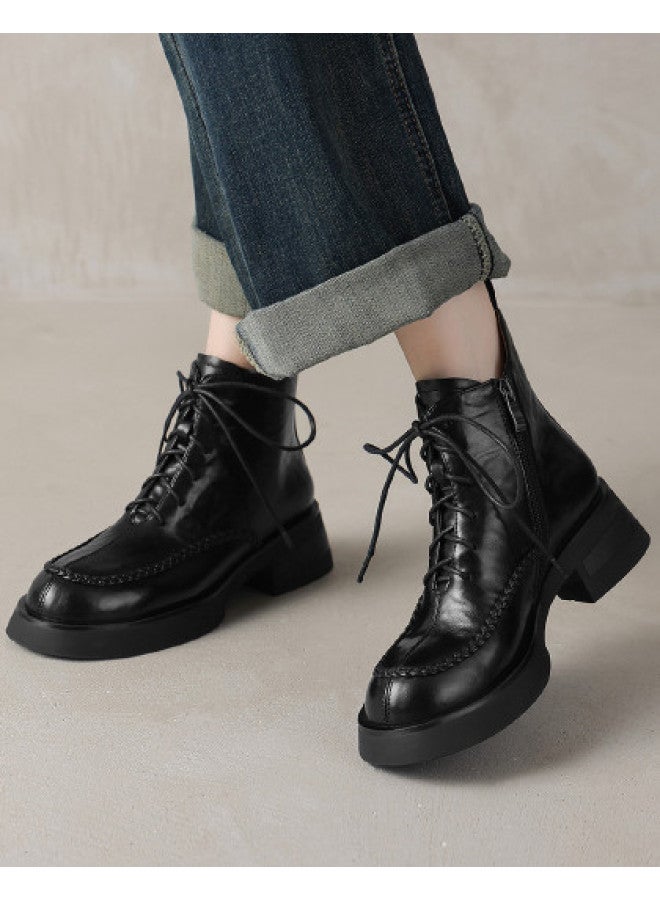 AME Handsome And Stylish Martin Boots 2025 Autumn/winter New Twist Braid Decoration Lace-up Ankle Boots Slimming Women's Boots - Image 1