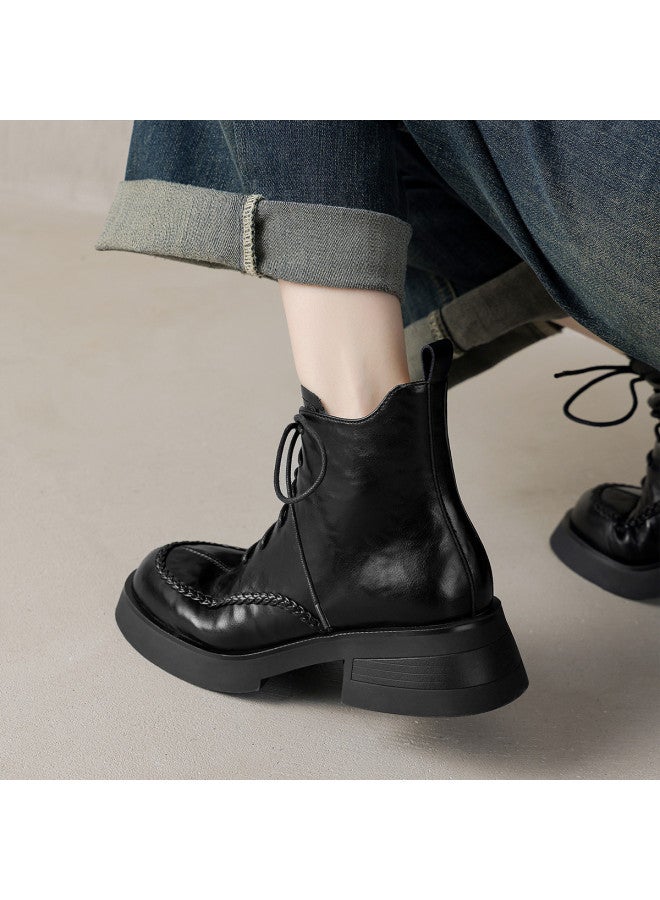 AME Handsome And Stylish Martin Boots 2025 Autumn/winter New Twist Braid Decoration Lace-up Ankle Boots Slimming Women's Boots - Image 4