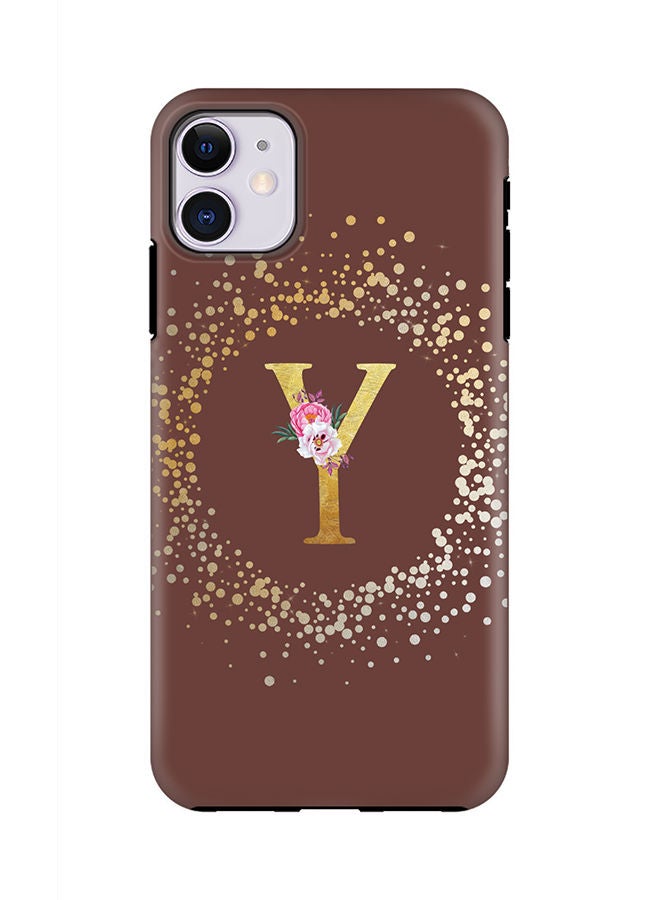 Stylizedd Monogram Tough Series for Apple iPhone 11 Custom Initials Floral Pattern Tough Pro Dual Layer hybrid PC inner TPU protection Alphabet- Y (Brown) - Image 1