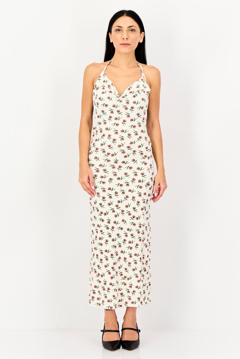 FOREVER 21 فستان ميدي مزخرف بالورود للنساء، متعدد الألوان - Image 1