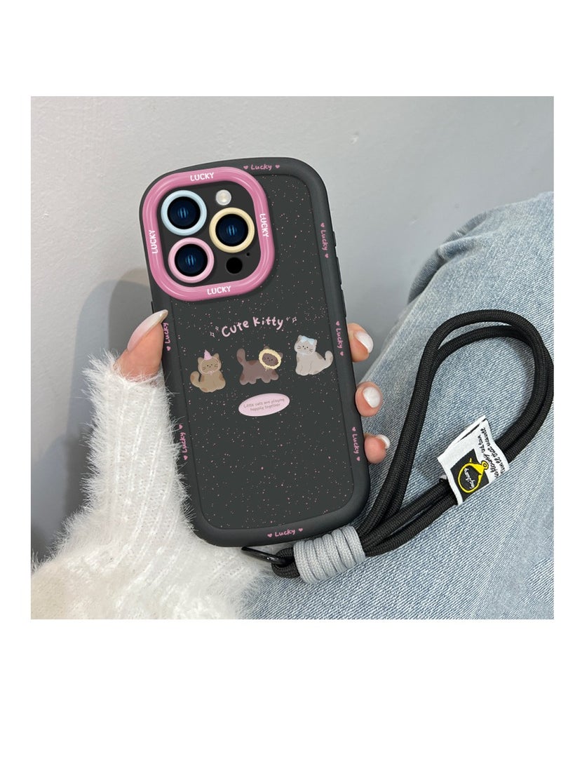 NIBEMINENT Coffee Kitty Protective TPU Case Cover For iPhone 17 Pro, Hand Rope/Black