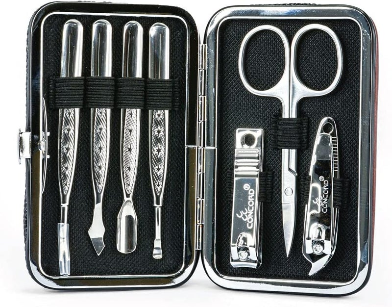 Concord Manicure Set with 6 Nail and Cuticle Tools and Ear Cleaner in Easy Carry Clip Pouch - Image 1