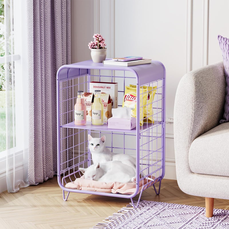 APEXCHASER Cute Kids Nightstand,Metal Side Table,3 Tier End Table with Storage,Vintage Bedside Table,Girls Bedroom Furniture,Coffee Table for Living Room,Bedroom,Dorm,Purple - Image 4