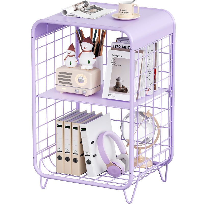 APEXCHASER Cute Kids Nightstand,Metal Side Table,3 Tier End Table with Storage,Vintage Bedside Table,Girls Bedroom Furniture,Coffee Table for Living Room,Bedroom,Dorm,Purple - Image 1