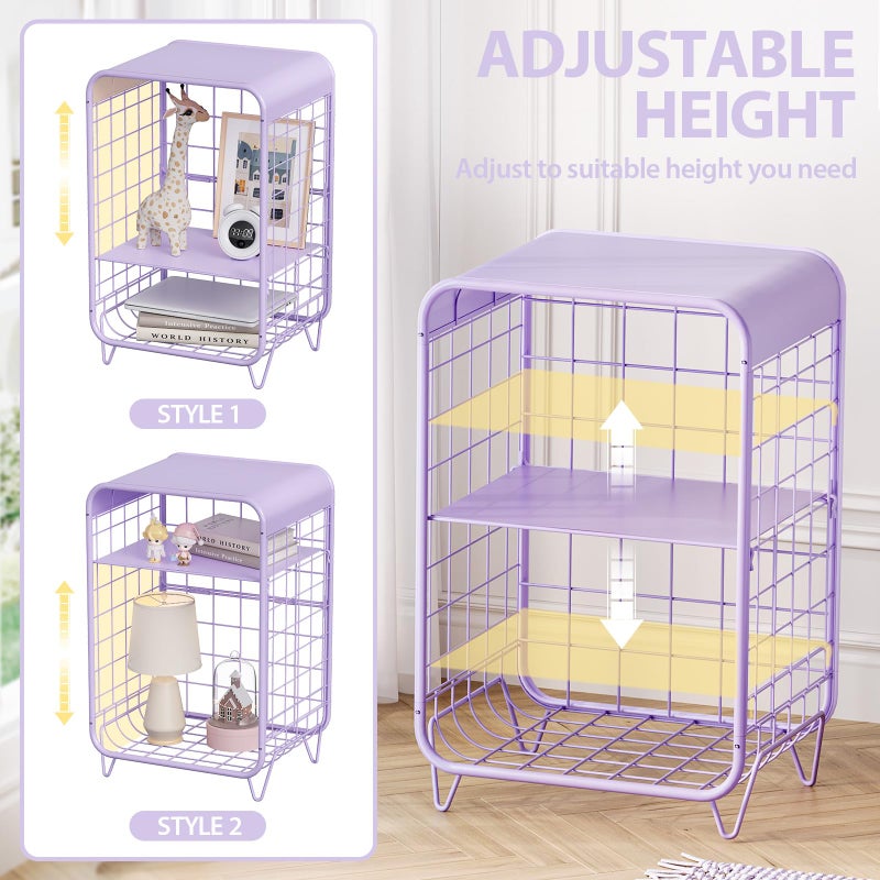 APEXCHASER Cute Kids Nightstand,Metal Side Table,3 Tier End Table with Storage,Vintage Bedside Table,Girls Bedroom Furniture,Coffee Table for Living Room,Bedroom,Dorm,Purple - Image 3