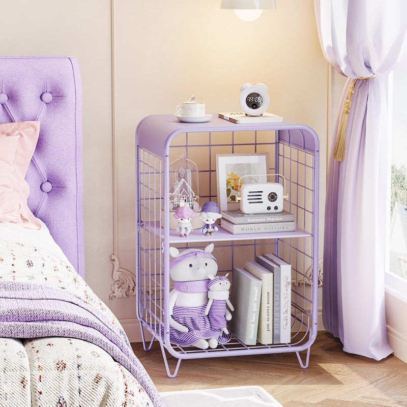 APEXCHASER Cute Kids Nightstand,Metal Side Table,3 Tier End Table with Storage,Vintage Bedside Table,Girls Bedroom Furniture,Coffee Table for Living Room,Bedroom,Dorm,Purple - Image 2