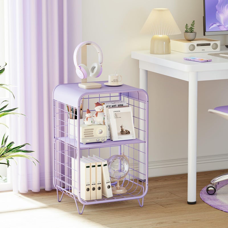 APEXCHASER Cute Kids Nightstand,Metal Side Table,3 Tier End Table with Storage,Vintage Bedside Table,Girls Bedroom Furniture,Coffee Table for Living Room,Bedroom,Dorm,Purple - Image 5