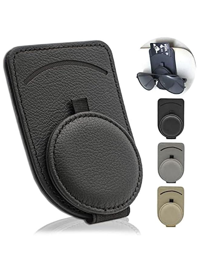 Captaintech Sunglass Holder for Car Visor, Magnet Adsorbed Sunglasses Holder for Car Accessories Parts, Leather Car Sunglass Holder, Car Visor Sunglasses Clip for Glasses Cards (1PCS, Black) - Image 1