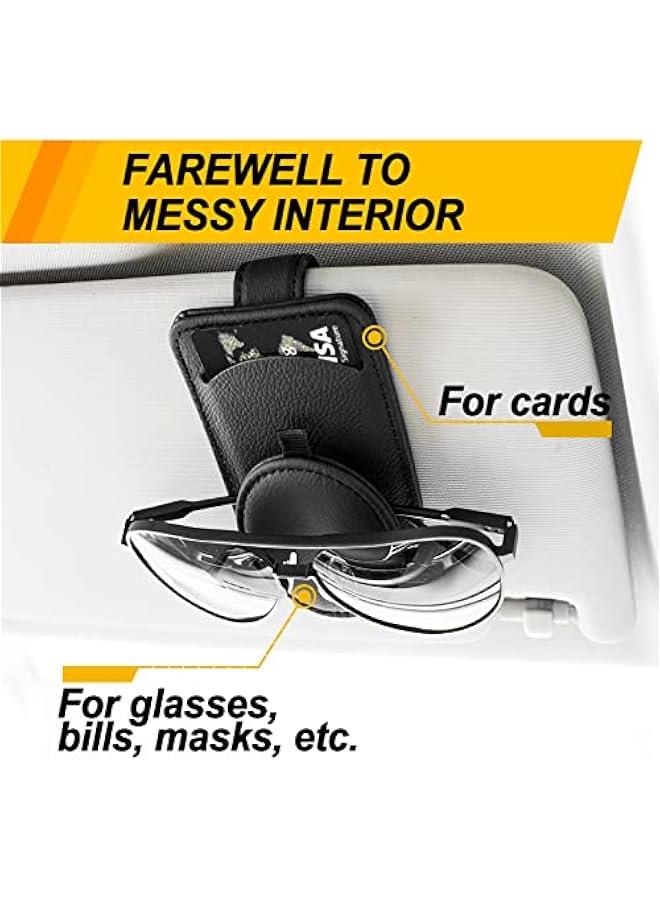 Captaintech Sunglass Holder for Car Visor, Magnet Adsorbed Sunglasses Holder for Car Accessories Parts, Leather Car Sunglass Holder, Car Visor Sunglasses Clip for Glasses Cards (1PCS, Black) - Image 2