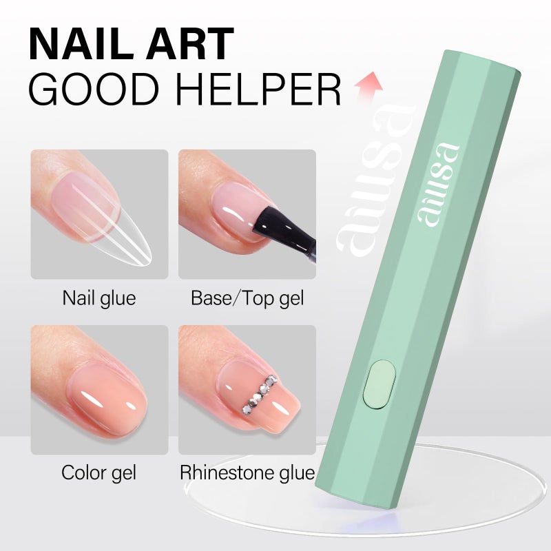 AILLSA Mini UV Light for Nails, Handheld Nail Lamps for Gel Polish, Portable Single Finger Flash Cure Lamp, Fast Drying (Green) - Image 2