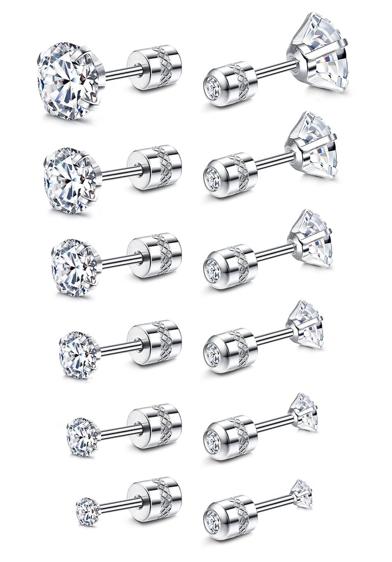 Fansilver 20G Hypoallergenic Flat Back Earrings for Women Men Silver 14K Gold Stainless Steel Stud Earrings Brithstone Cubic Zirconia Studs Surgical Steel Cartilage Earrings for Sensitive Ears - Image 1