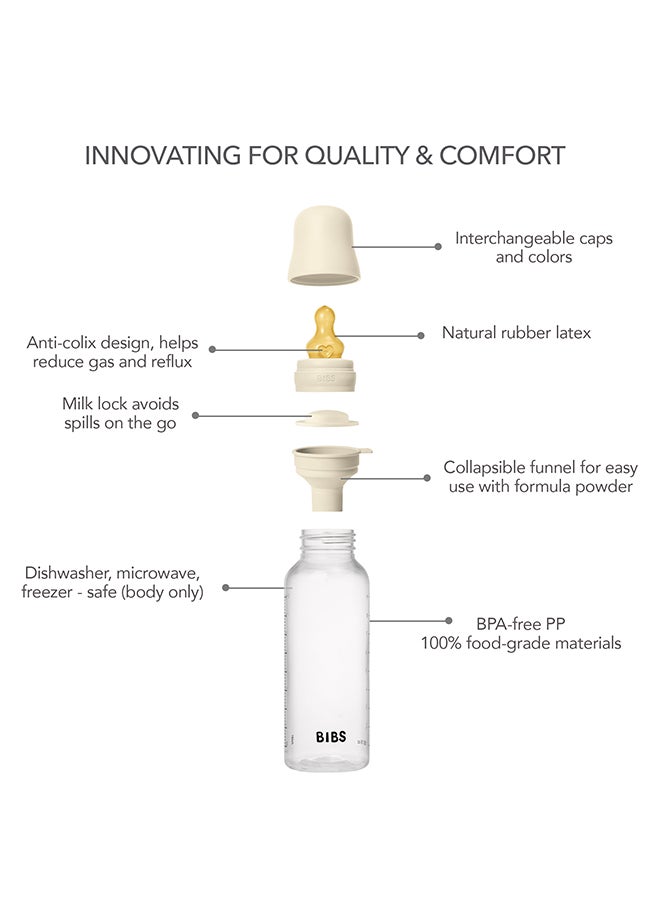 BIBS Pack Of 1 Baby Bottle Round Nipple Latex 270 Ml Medium Flow, Ivory, 2 Months +  - Image 2